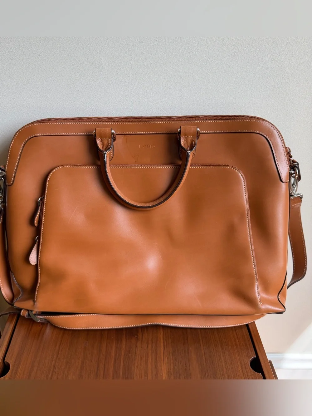 LODIS Audrey Brera RFID Briefcase Work Laptop Bag Crossbody, Toffee Leather